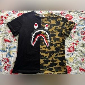 A Bathing Ape half black half camo tee